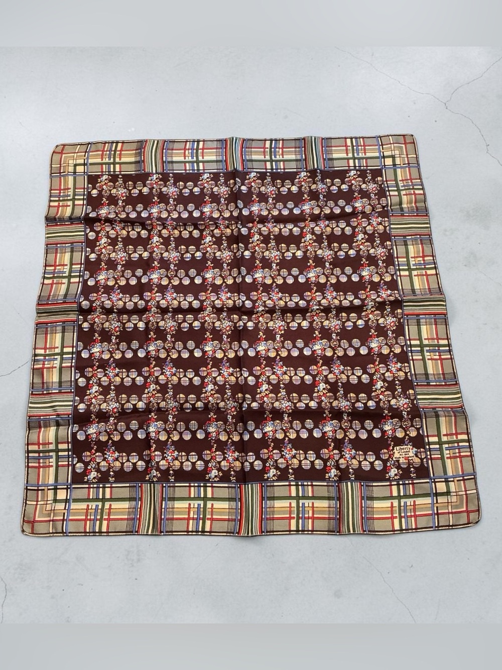 VTG Liberty of London Floral Plaid Silk Scarf 22”x 22”